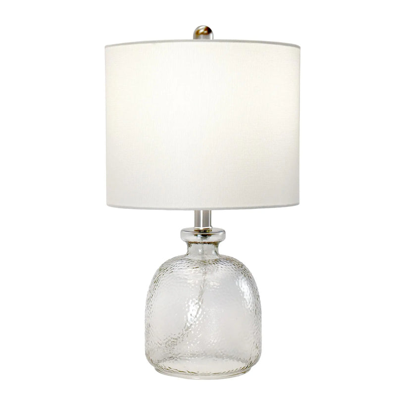 20" Light Gray Textured Glass Table Lamp With White Drum Shade Homeroots Lighting