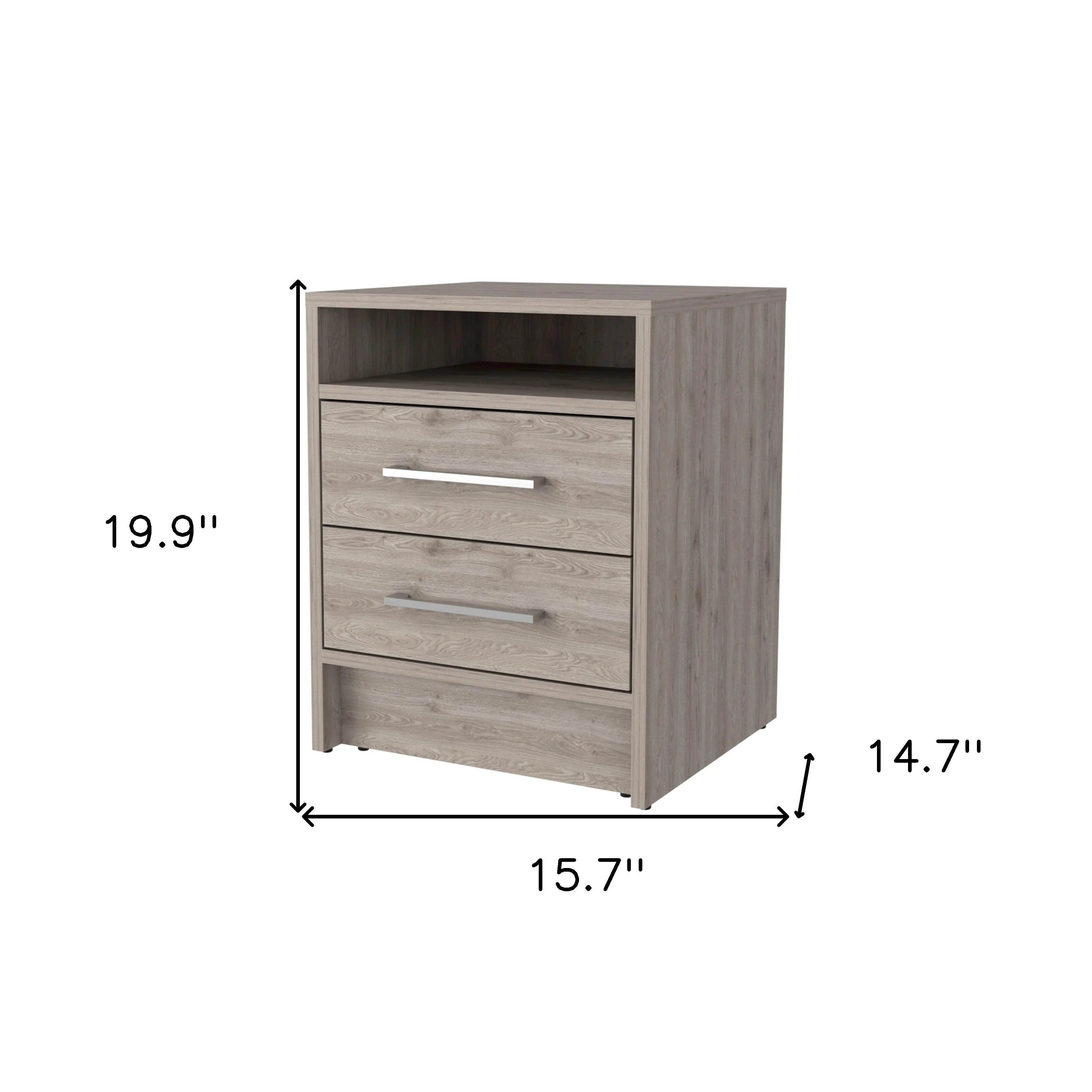 20" Light Gray Wood Two Drawer Nightstand Homeroots Bed & Bath