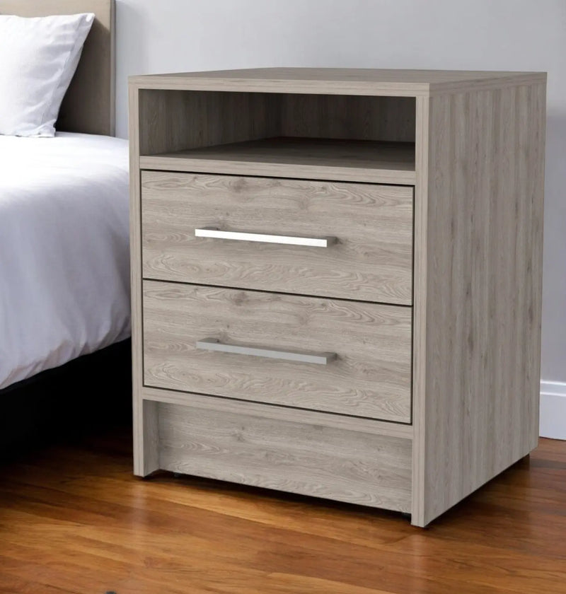 20" Light Gray Wood Two Drawer Nightstand Homeroots Bed & Bath