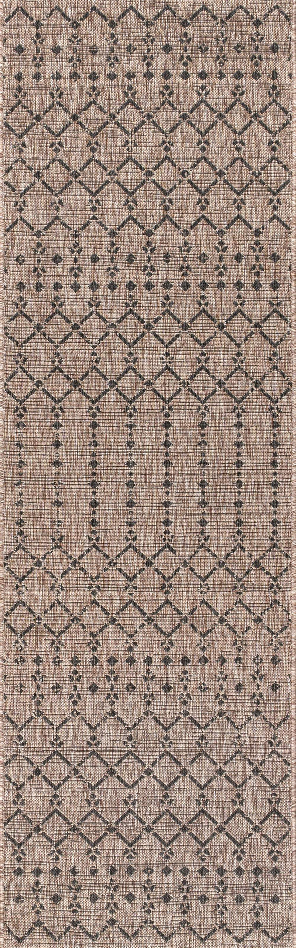 20' Natural And Black Trellis Indoor Outdoor Runner Rug - GreatEagleInc