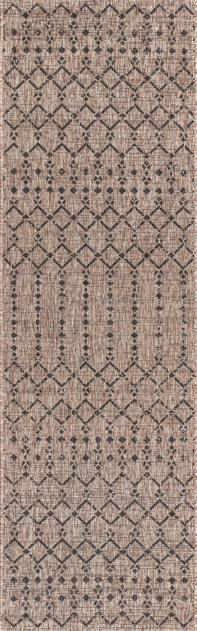 20' Natural And Black Trellis Indoor Outdoor Runner Rug - GreatEagleInc