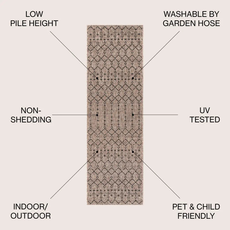 20' Natural And Black Trellis Indoor Outdoor Runner Rug - GreatEagleInc