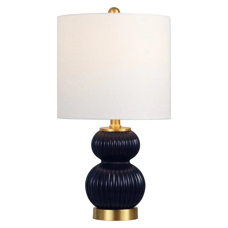 20" Navy Blue And Gold Gourd Table Lamp With Drum Shade Homeroots Lighting