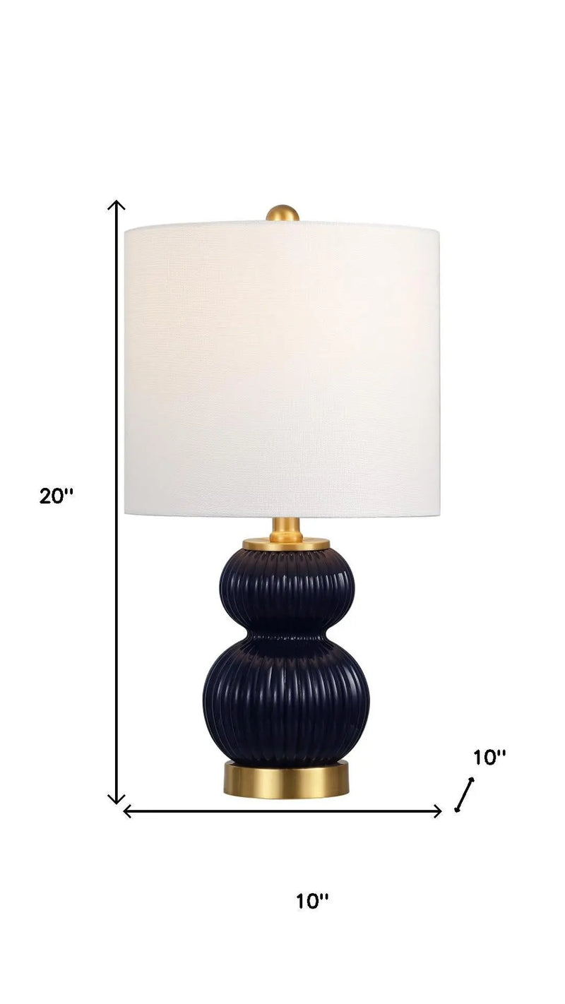 20" Navy Blue And Gold Gourd Table Lamp With Drum Shade Homeroots Lighting