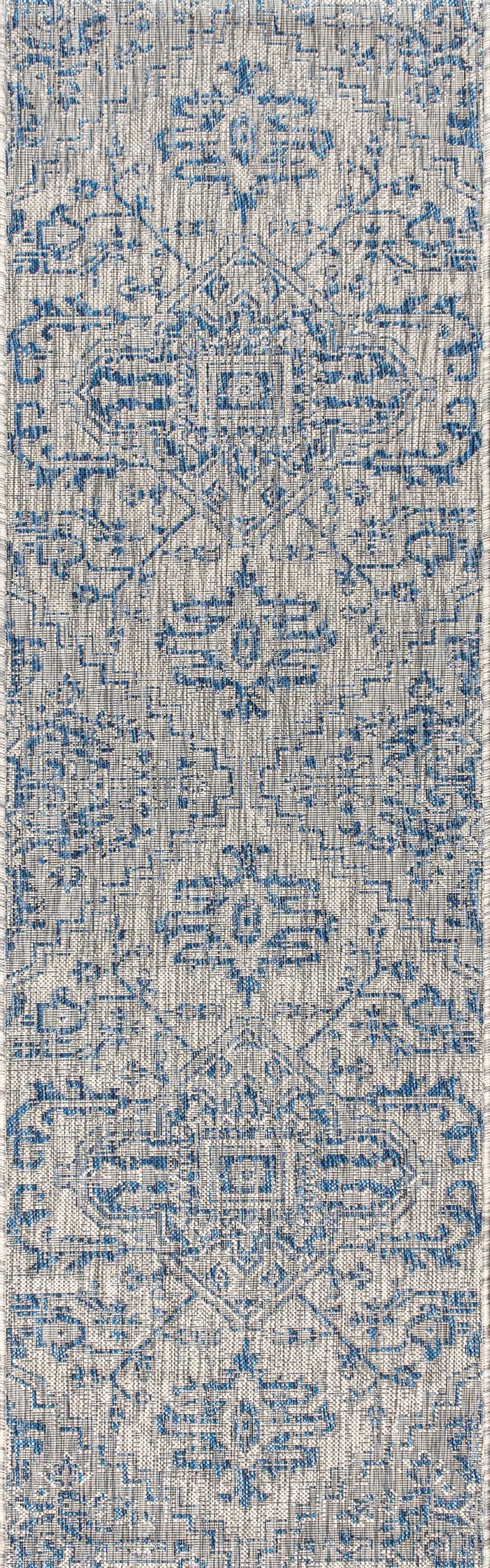 20' Navy Blue And Gray Medallion Indoor Outdoor Runner Rug Homeroots Outdoor