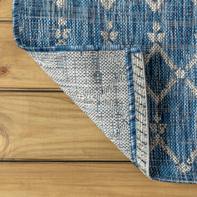 20' Navy Blue And Light Gray Trellis Indoor Outdoor Runner Rug Homeroots Outdoor