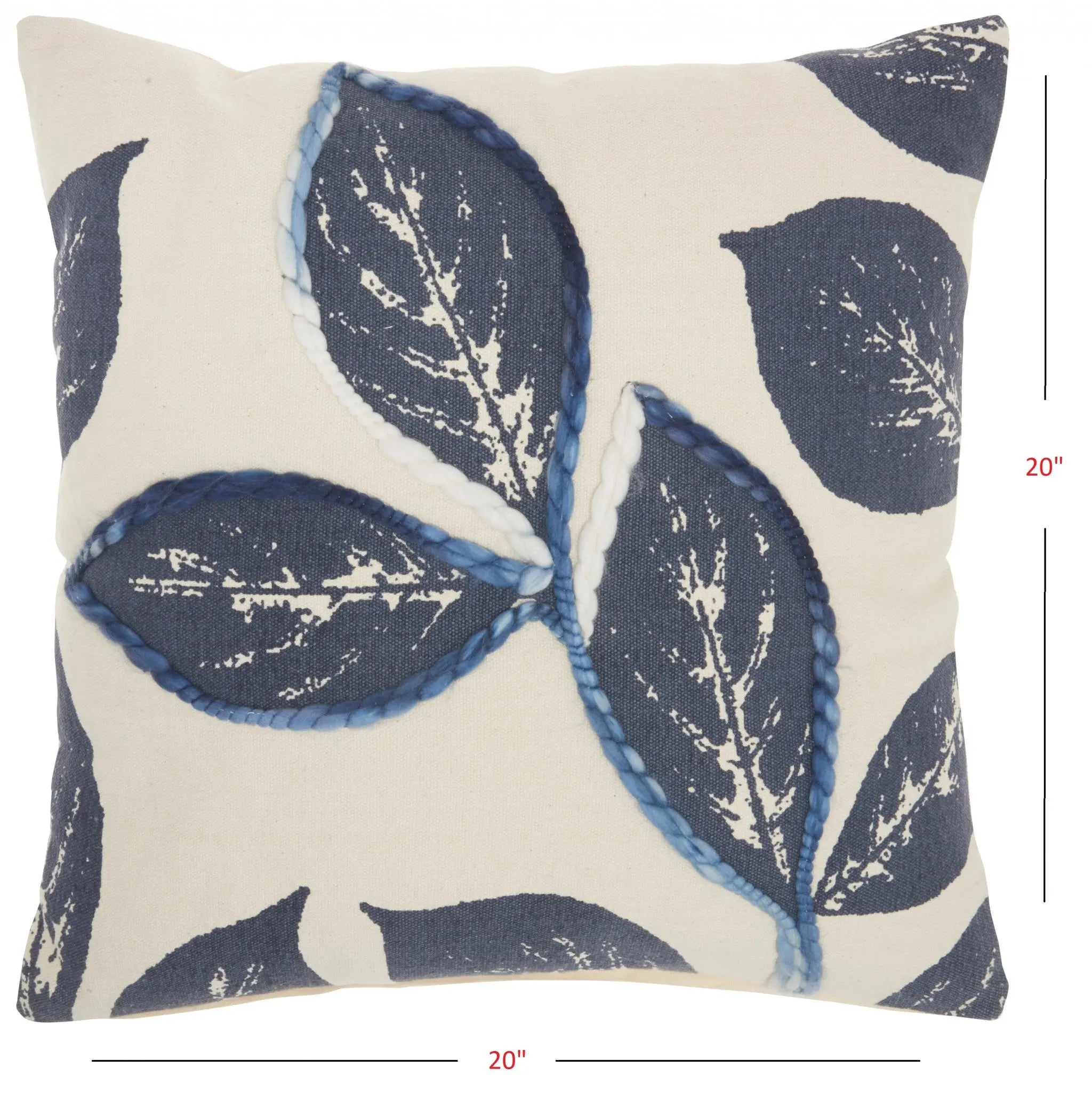 20" Navy Blue Floral Cotton Blend Throw Pillow - GreatEagleInc