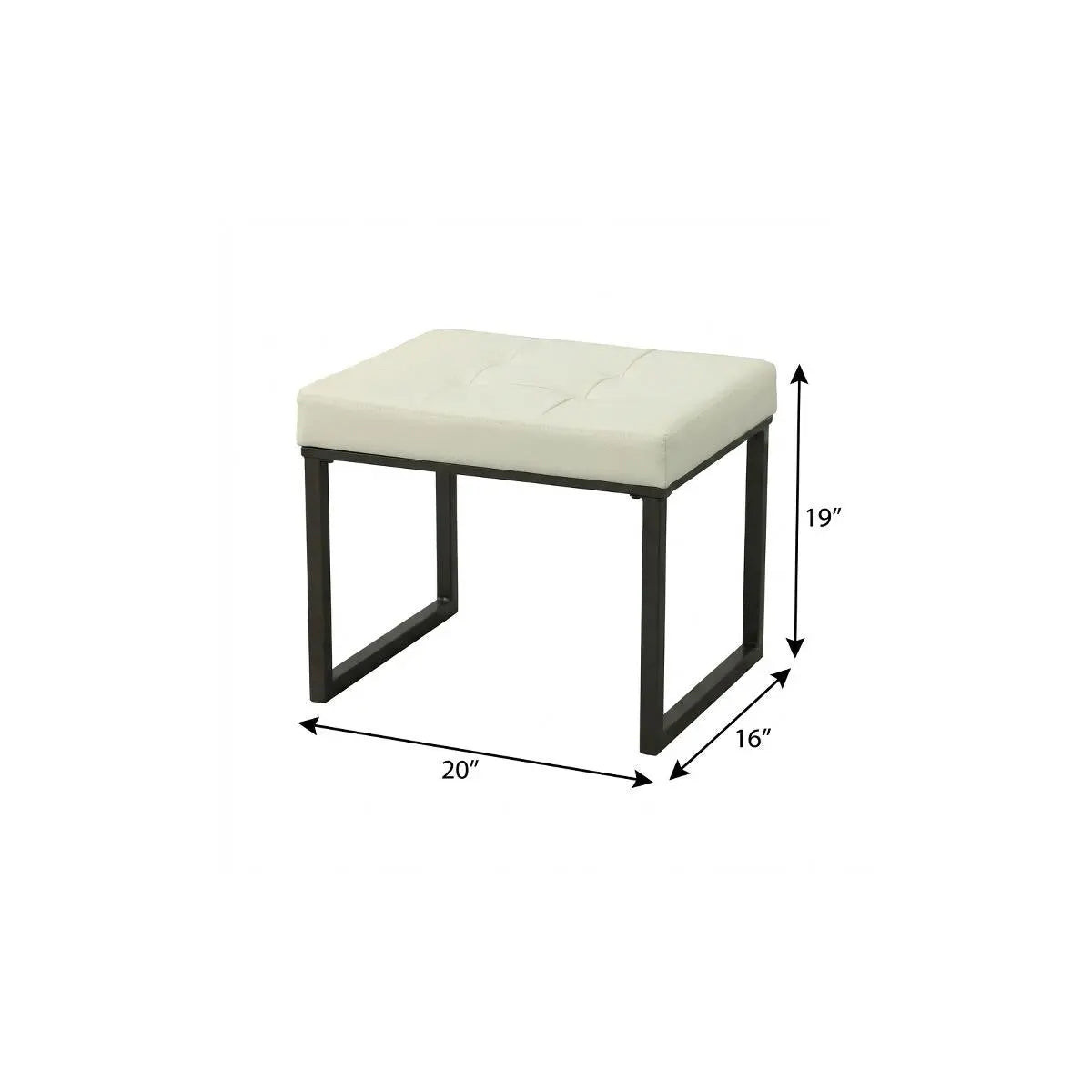 20" Off White and Silver Tufted Faux Leather and Metal Upholstered Vanity Bench Homeroots Living Room