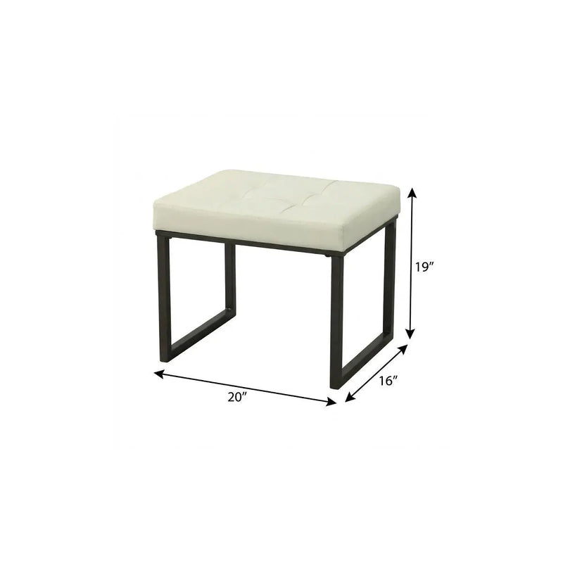 20" Off White and Silver Tufted Faux Leather and Metal Upholstered Vanity Bench Homeroots Living Room