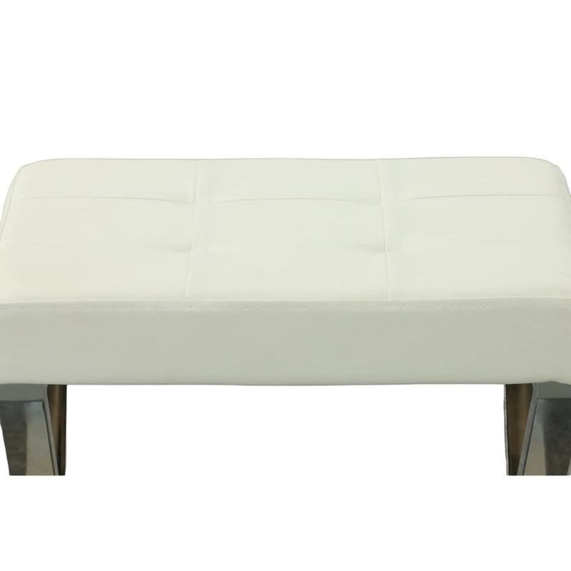 20" Off White and Silver Tufted Faux Leather and Metal Upholstered Vanity Bench Homeroots Living Room