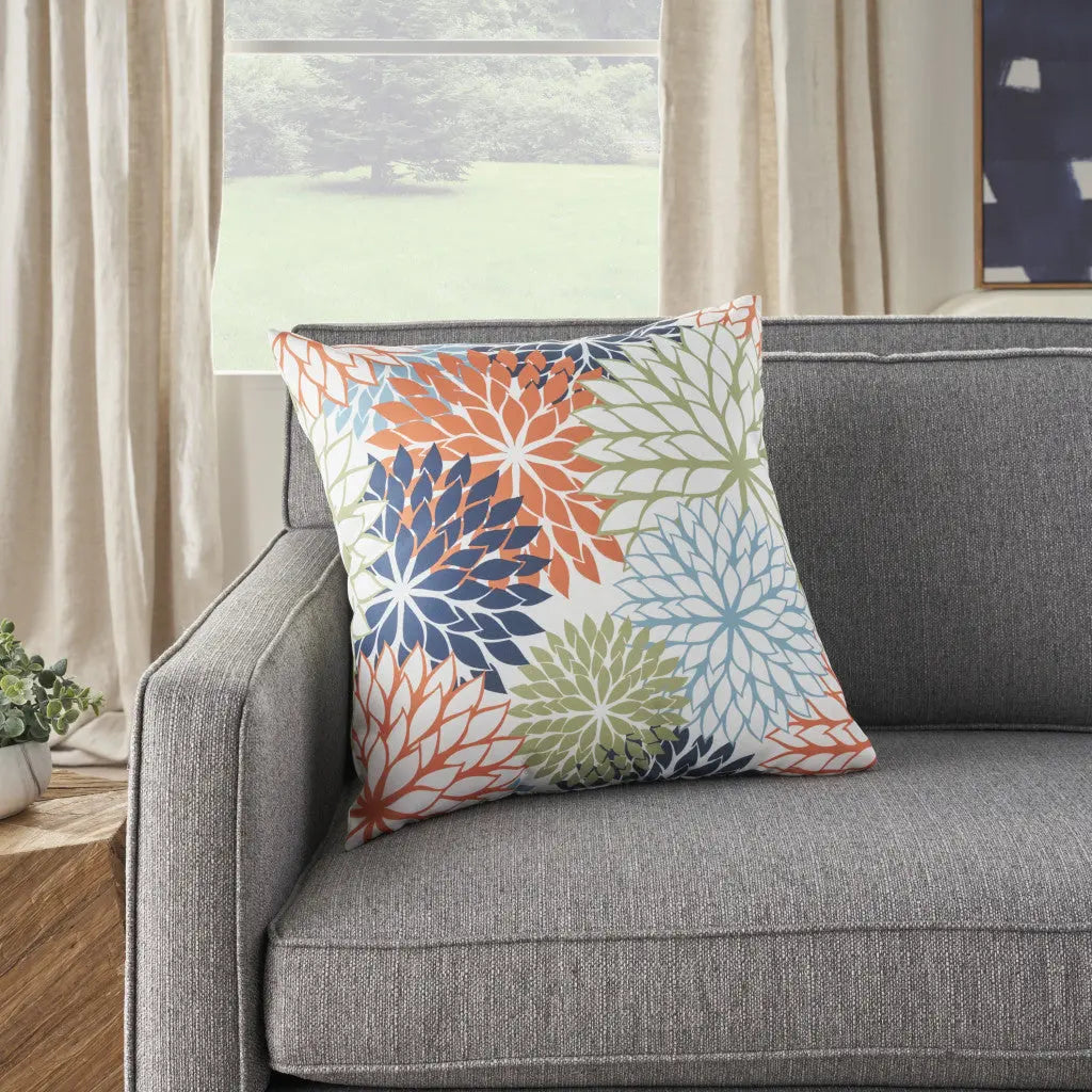 20" Orange Green and Blue Floral Indoor Outdoor Throw Pillow Homeroots Outdoor