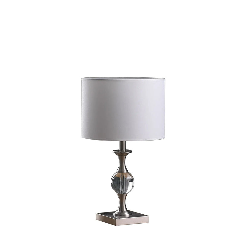 20" Silver Bedside Table Lamp With White Drum Shade Homeroots Lighting