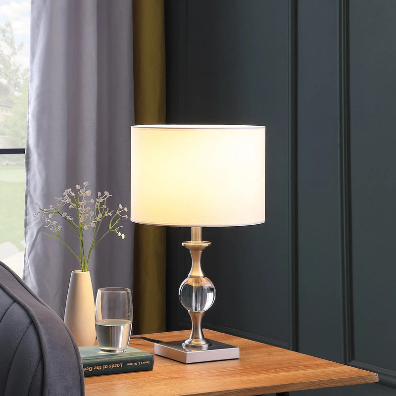 20" Silver Bedside Table Lamp With White Drum Shade Homeroots Lighting