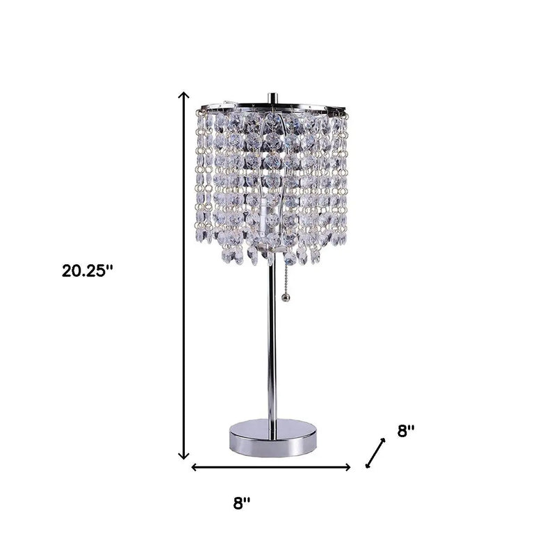 20" Silver Metal Bedside Table Lamp With Clear Drum Shade Homeroots Lighting