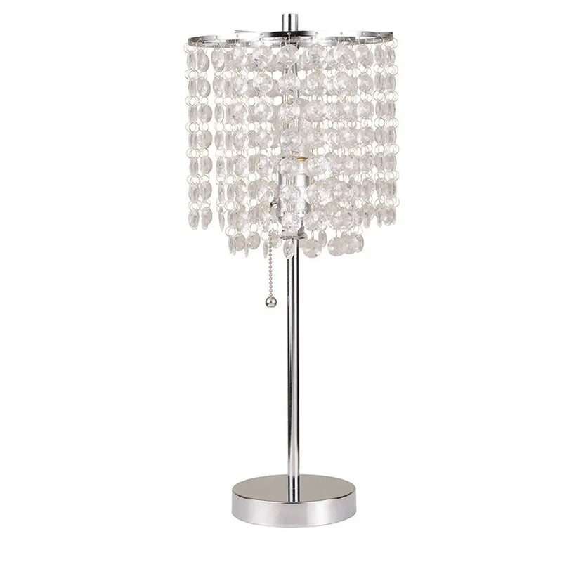 20" Silver Metal Bedside Table Lamp With Clear Drum Shade Homeroots Lighting