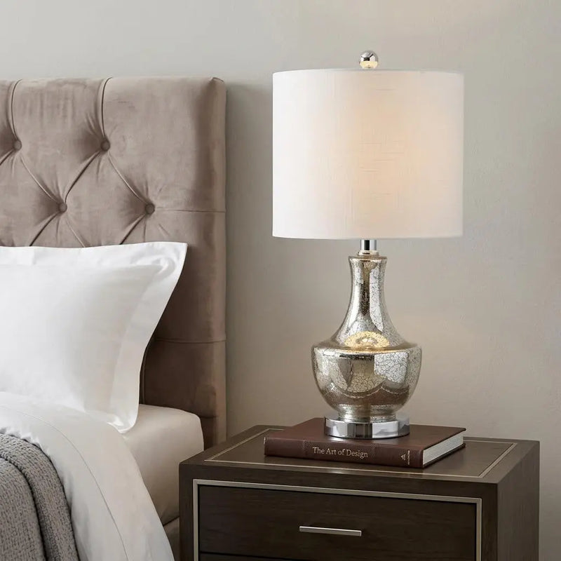 20" Silver Novelty Bedside Lamp With Drum Shade Homeroots Lighting