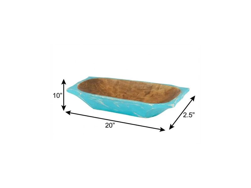 20" Turquoise Solid Wood Dough Bowl With Handles Homeroots Kitchen & Dining