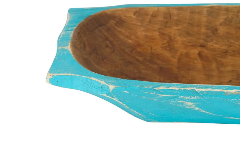 20" Turquoise Solid Wood Dough Bowl With Handles Homeroots Kitchen & Dining