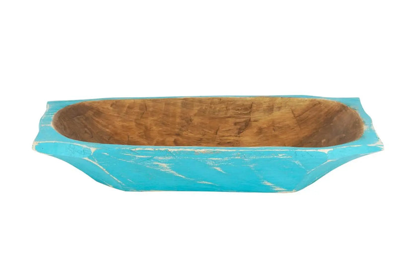 20" Turquoise Solid Wood Dough Bowl With Handles Homeroots Kitchen & Dining