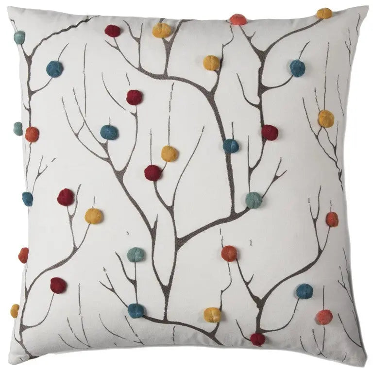 20" White And Black Coral Indoor Outdoor Throw Pillow With Pompoms Homeroots Outdoor