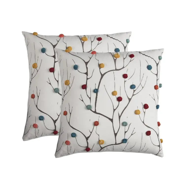 20" White And Black Coral Indoor Outdoor Throw Pillow With Pompoms Homeroots Outdoor