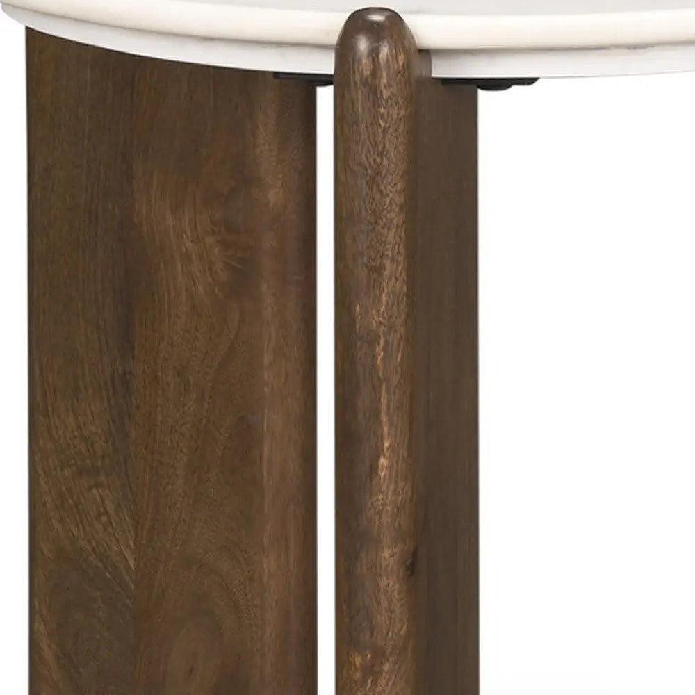 20" White And Brown Marble And Solid Wood End Table Homeroots Living Room