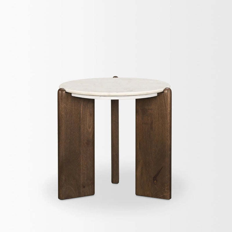 20" White And Brown Marble And Solid Wood End Table Homeroots Living Room