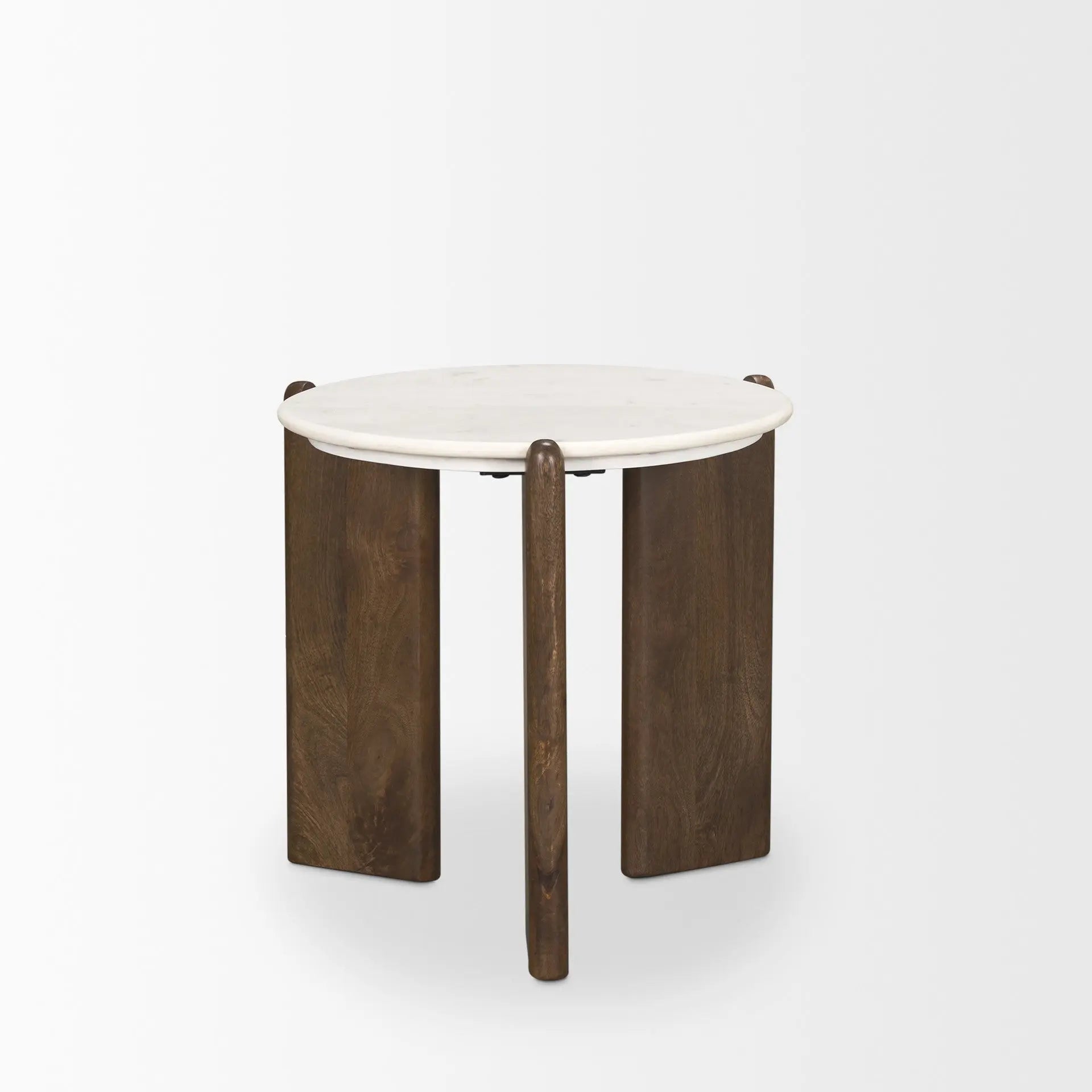 20" White And Brown Marble And Solid Wood End Table Homeroots Living Room