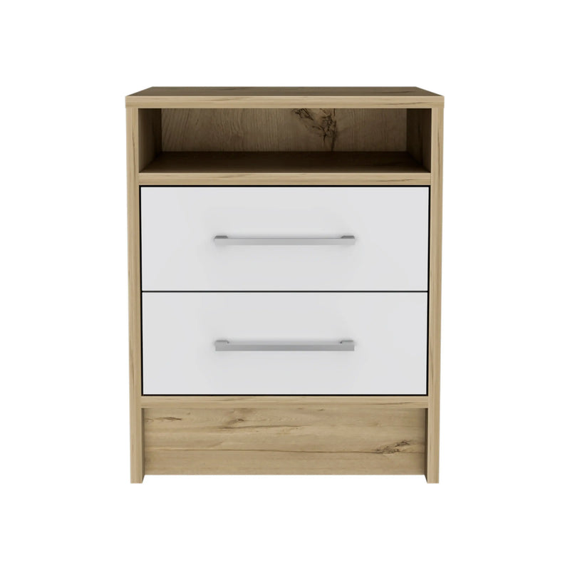 20" White And Natural Wood Two Drawer Nightstand Homeroots Bed & Bath