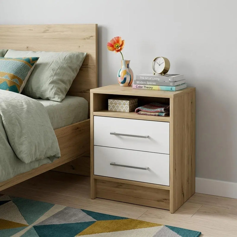 20" White And Natural Wood Two Drawer Nightstand Homeroots Bed & Bath