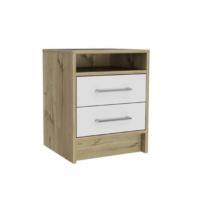 20" White And Natural Wood Two Drawer Nightstand Homeroots Bed & Bath