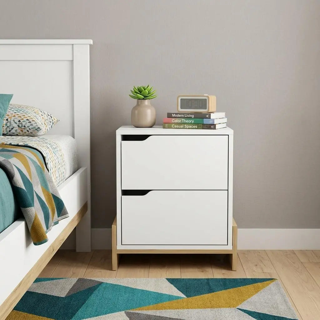 20" White And Natural Wood Two Drawer Nightstand Homeroots Bed & Bath
