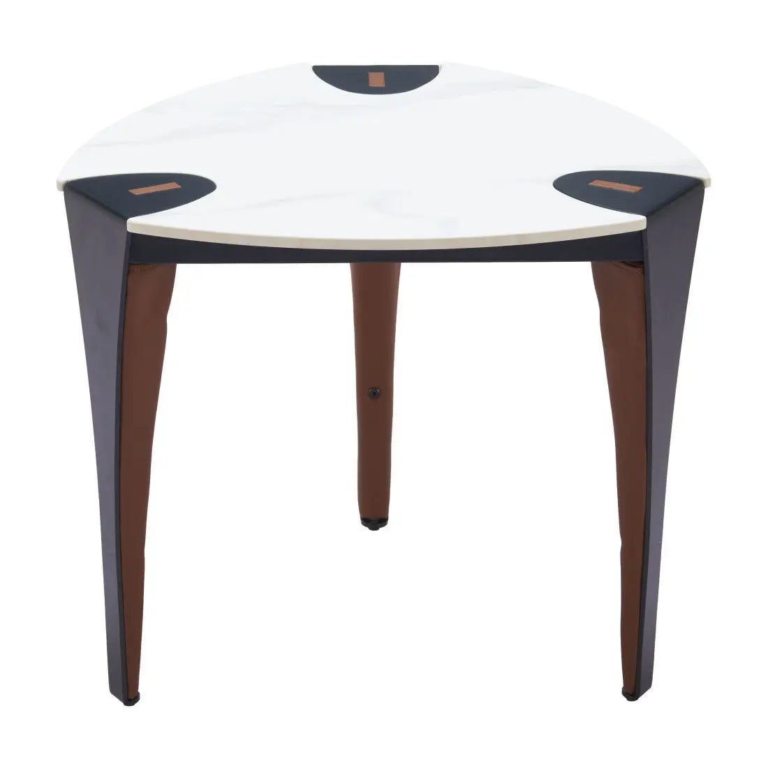 20" White Black and Brown Faux Marble and Steel Triangular End Table Homeroots Living Room