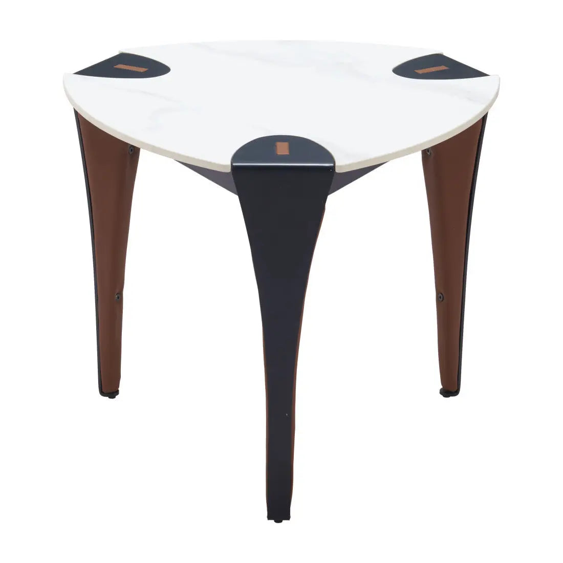 20" White Black and Brown Faux Marble and Steel Triangular End Table Homeroots Living Room