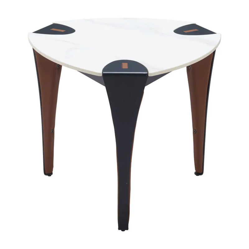 20" White Black and Brown Faux Marble and Steel Triangular End Table Homeroots Living Room