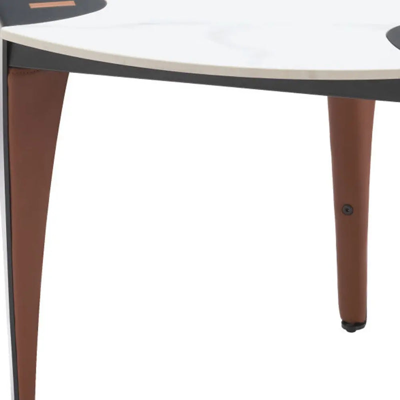 20" White Black and Brown Faux Marble and Steel Triangular End Table Homeroots Living Room