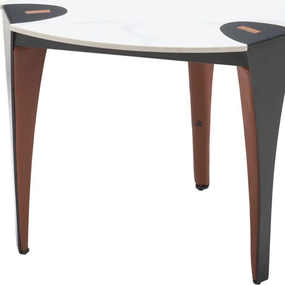 20" White Black and Brown Faux Marble and Steel Triangular End Table Homeroots Living Room