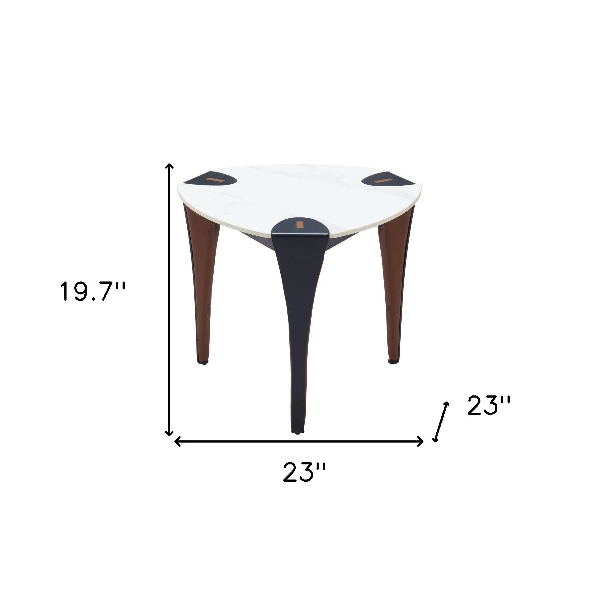 20" White Black and Brown Faux Marble and Steel Triangular End Table Homeroots Living Room
