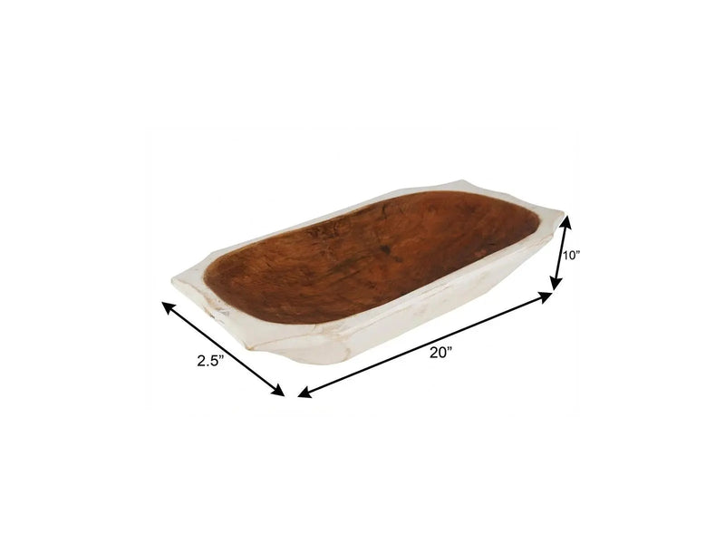 20" White Solid Wood Dough Bowl With Handles Homeroots Kitchen & Dining