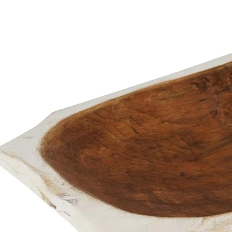 20" White Solid Wood Dough Bowl With Handles Homeroots Kitchen & Dining