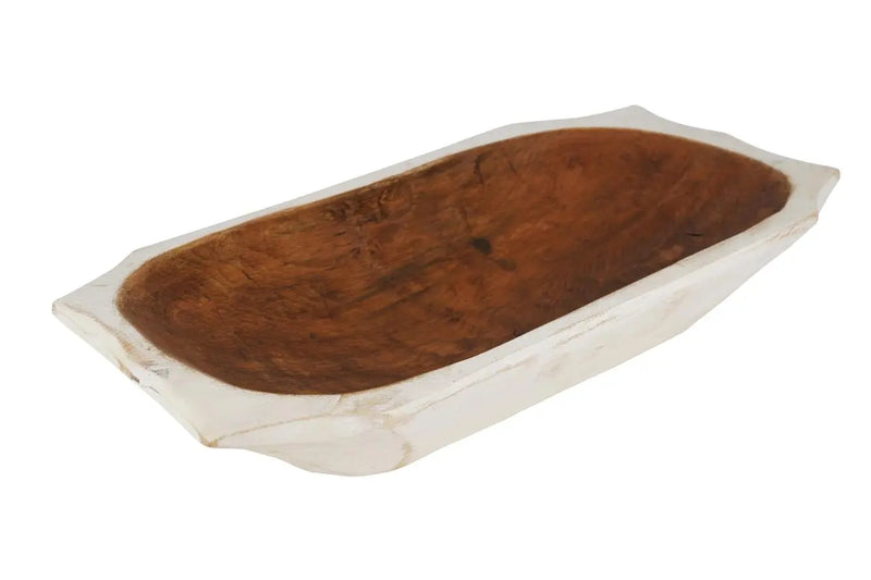20" White Solid Wood Dough Bowl With Handles Homeroots Kitchen & Dining