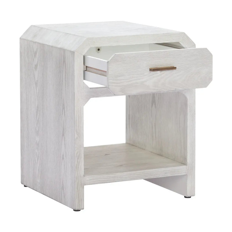 20" White Wood Faceted End Table With Drawer And Shelf Homeroots Living Room