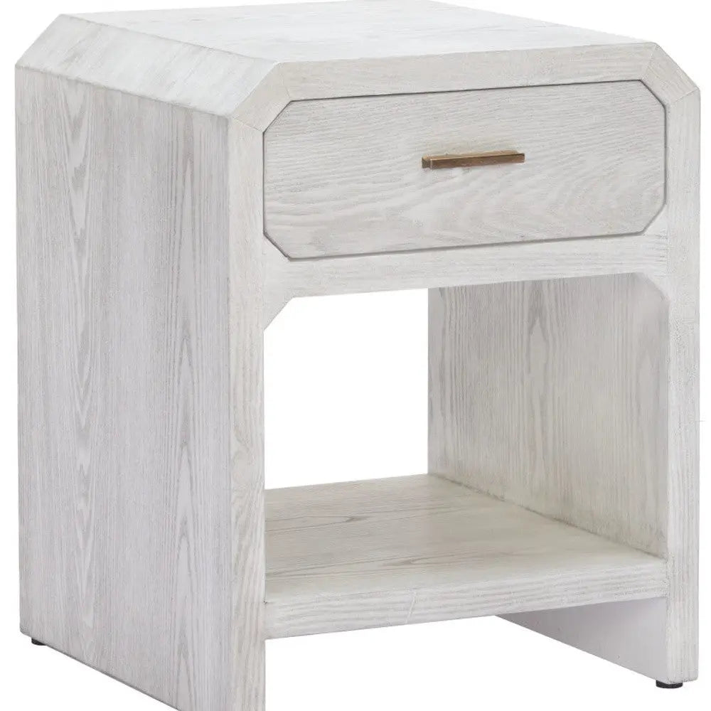 20" White Wood Faceted End Table With Drawer And Shelf Homeroots Living Room
