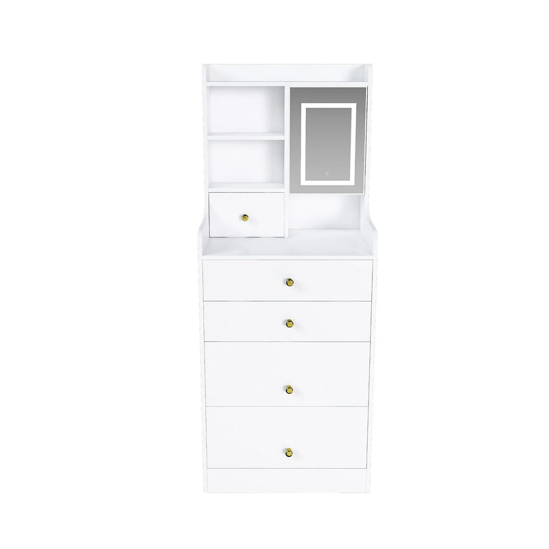 20" White Wood Mirrored Five Drawer Vanity Table And Lights Homeroots Bed & Bath
