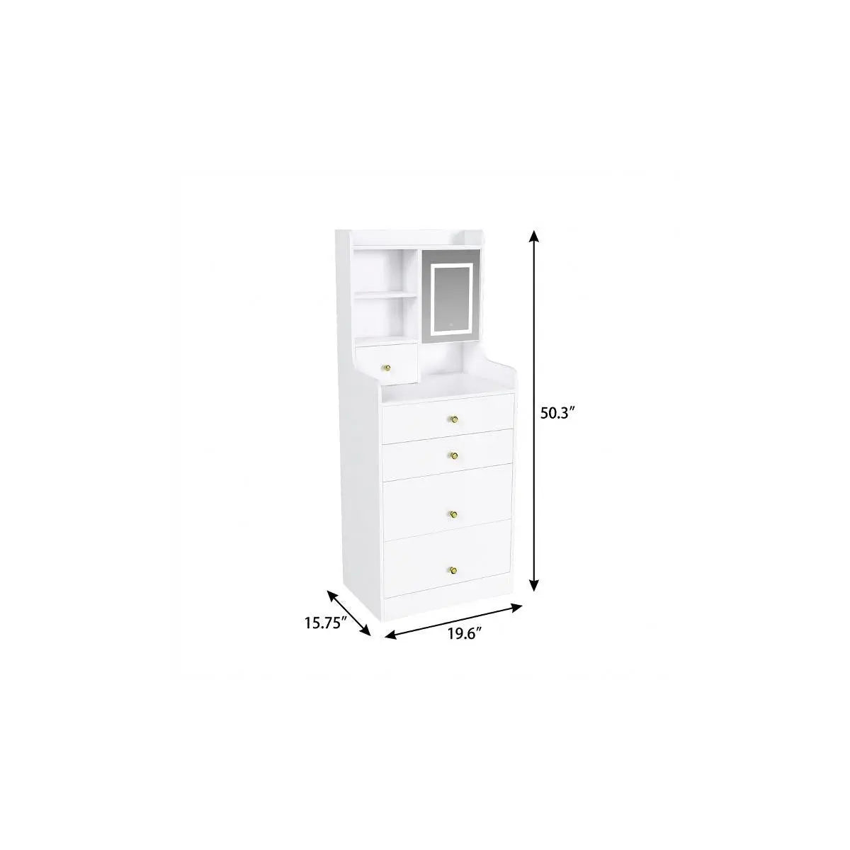 20" White Wood Mirrored Five Drawer Vanity Table And Lights Homeroots Bed & Bath