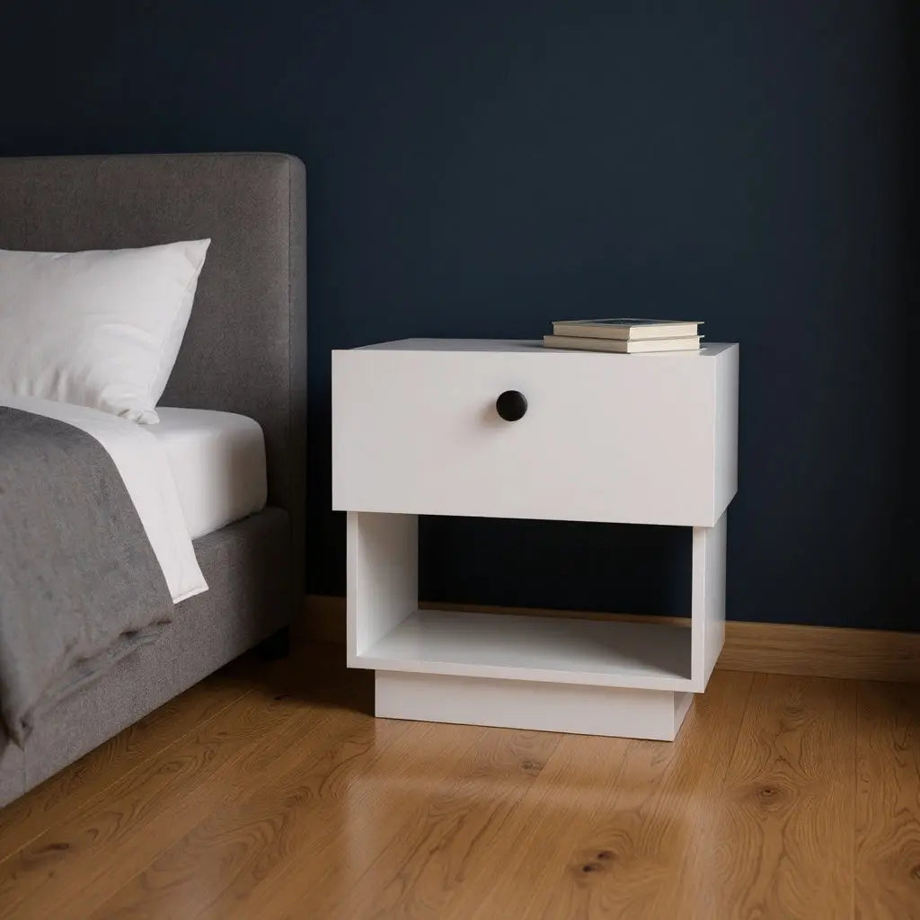 20" White Wood One Drawer Nightstand Homeroots Bed & Bath
