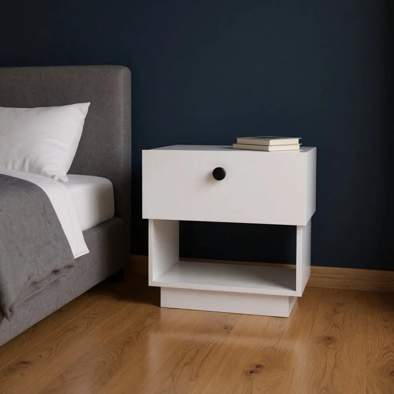 20" White Wood One Drawer Nightstand Homeroots Bed & Bath