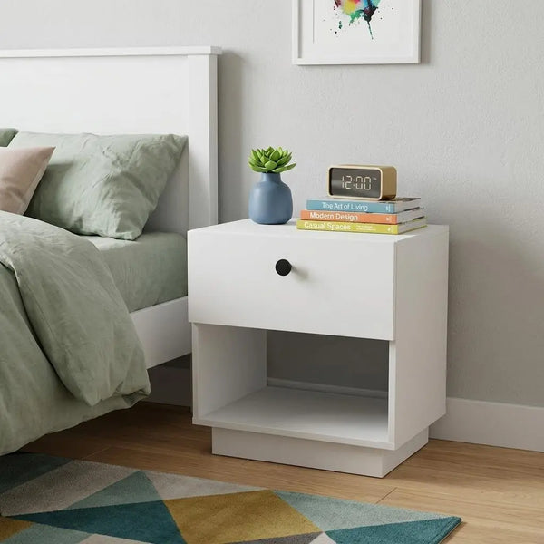 20" White Wood One Drawer Nightstand Homeroots Bed & Bath