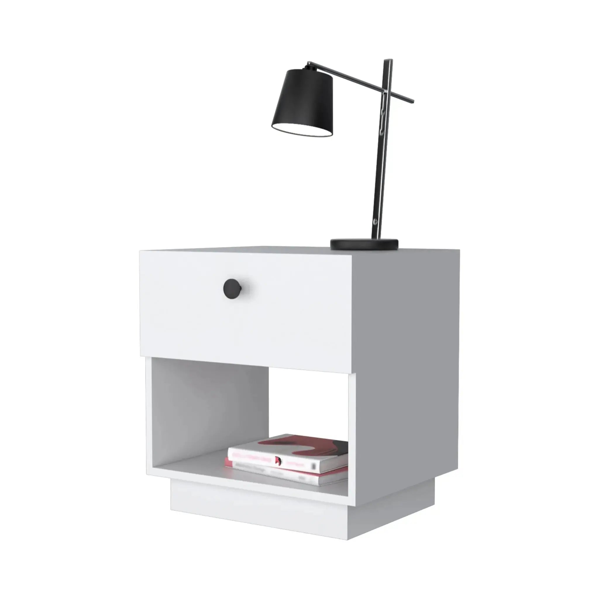 20" White Wood One Drawer Nightstand with Integrated Tech Homeroots Bed & Bath
