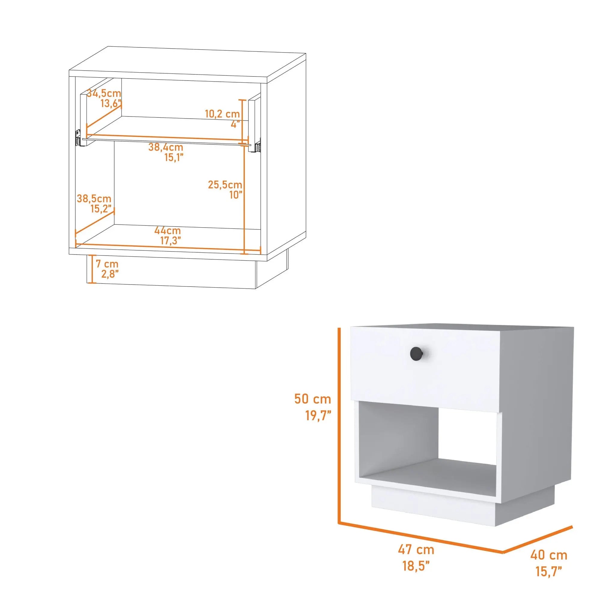 20" White Wood One Drawer Nightstand with Integrated Tech Homeroots Bed & Bath